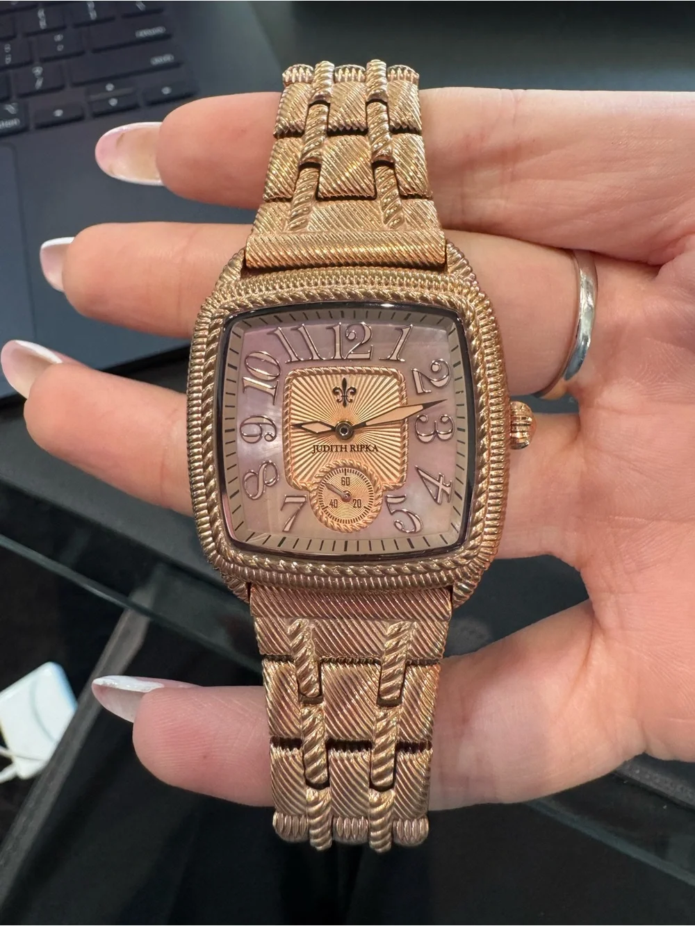 New Judith Ripka Rose-Gold Tone Lexington Cushion Watch MOP tone dial